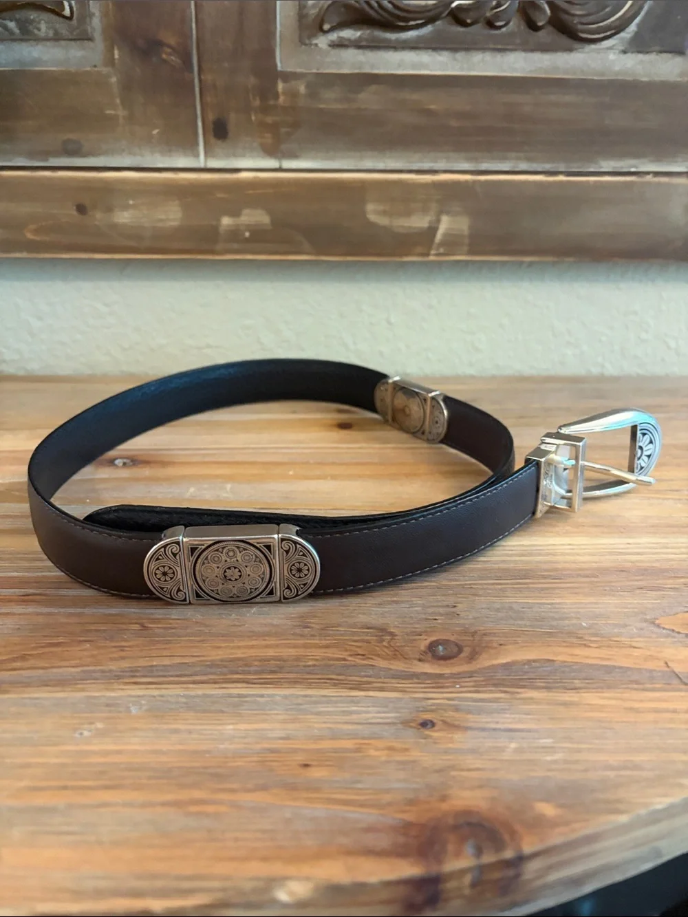 Vintage Brighton Y2K Southwestern Reversible Black/Brown & Silver Belt